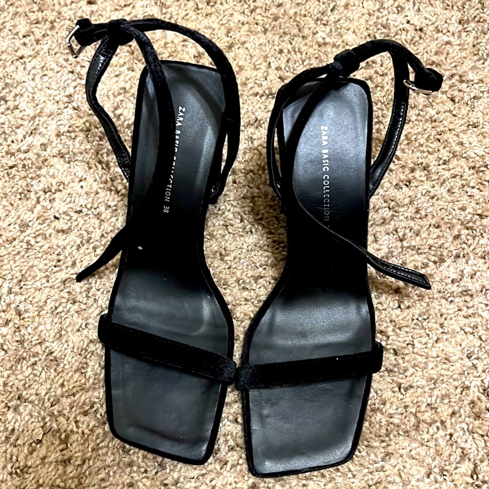 Zara Black Faux Suede Block Heels -never worn